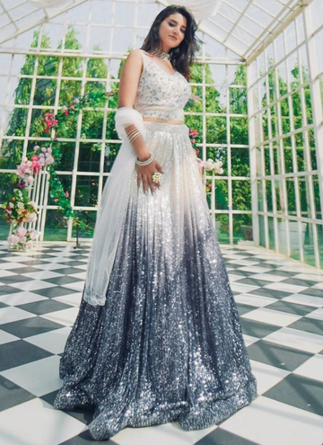 Sequence Work Georgette Navy Blue And White Party Wear Lehenga Choli